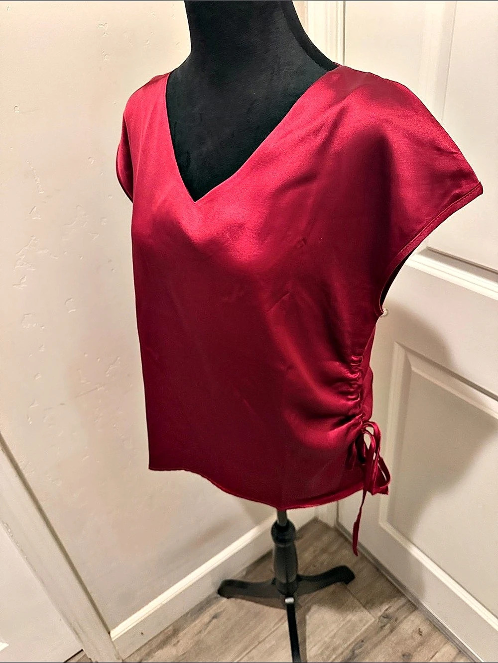 Red Satin-Look Ruched Blouse - Picture 2 of 6